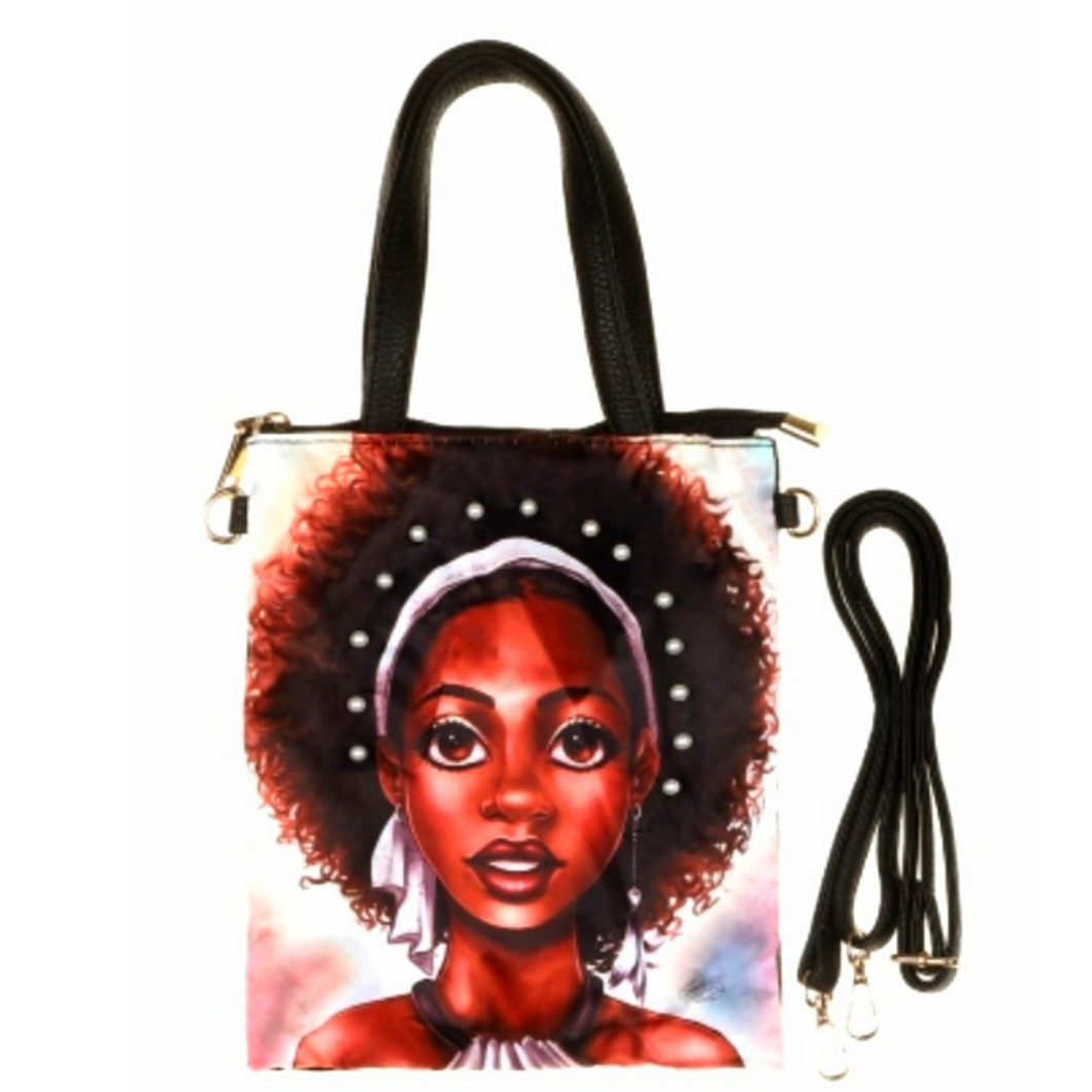 Pearl Accent Crossbody Bag (African American Afro Girl)