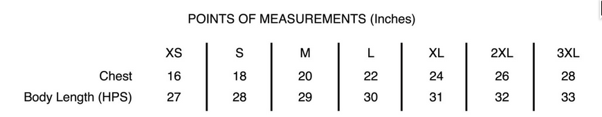 Sizing Chart for Vintage Tees