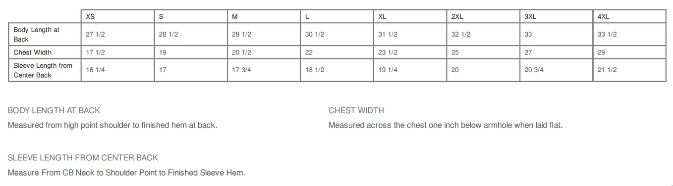 Eco Tee Sizing Chart