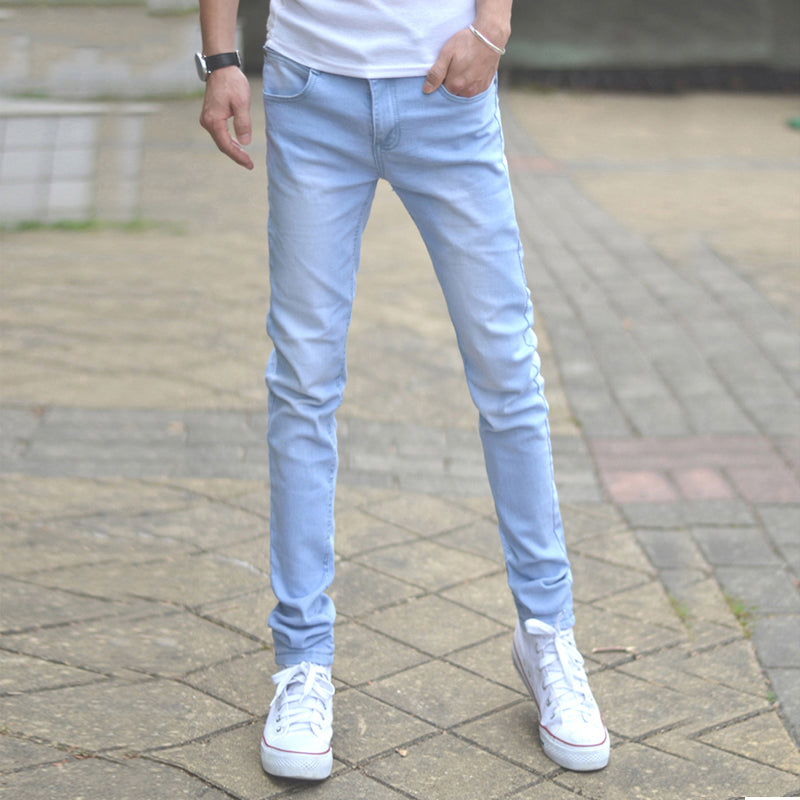 Light-Colored Jeans Men'S Small Feet Slim-Fit Stretch Li