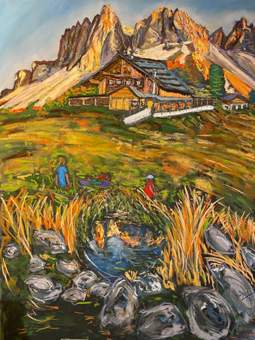 Geisleralm in summer- painting by Martina Diez-Routh with soft pastels