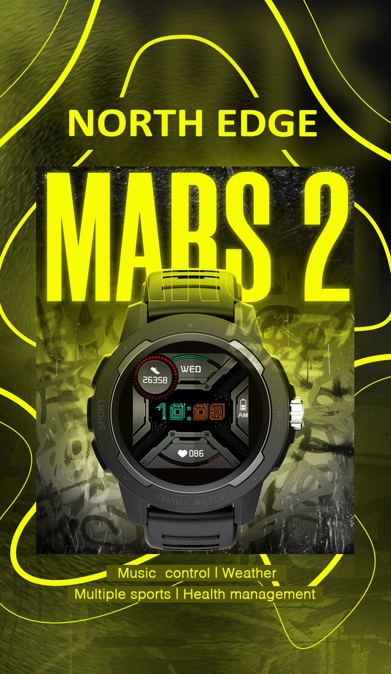 North Edge Mars 2 Fitness Smartwatch – Durable Multisport Tracker with Advanced Health Monitoring