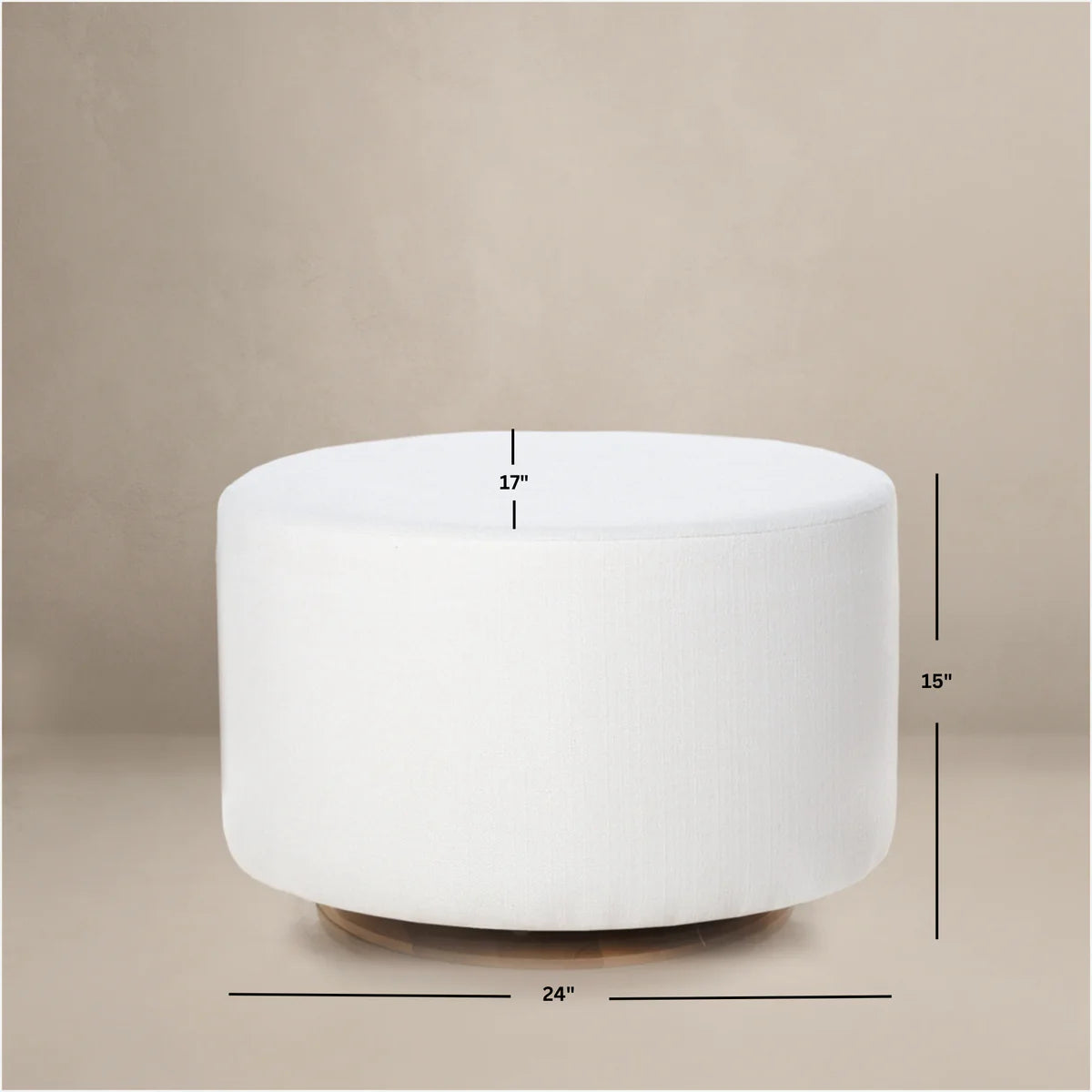 Oilo Small Stationary Oval Ottoman With Wood Base -  Ecru - Image 3