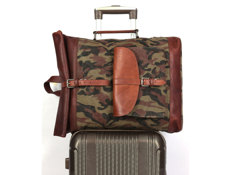 Tolredo Leather Canvas Travel Backpack - Camo Green