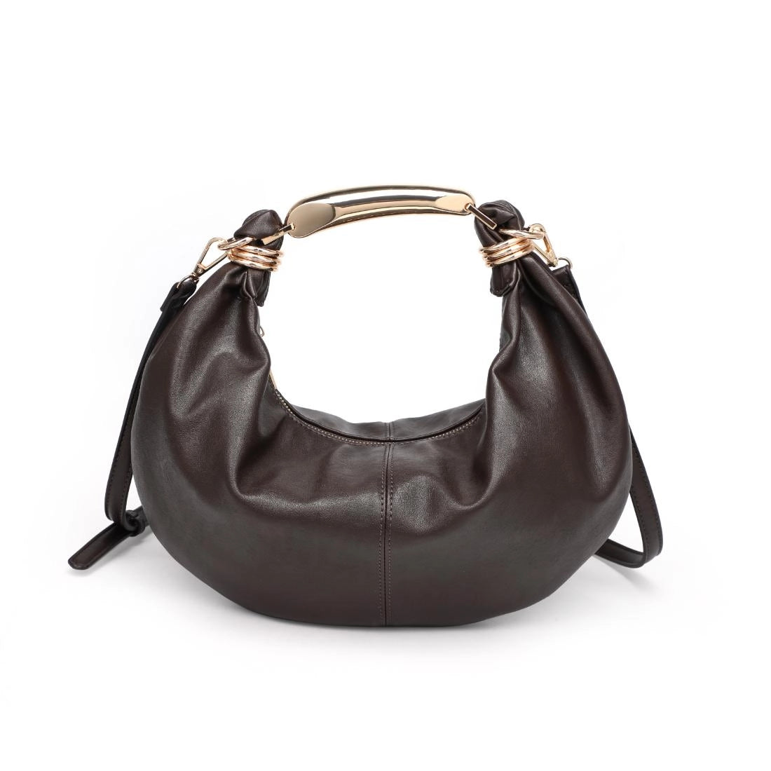 Vegan Leather Gold Handle Bag - Espresso