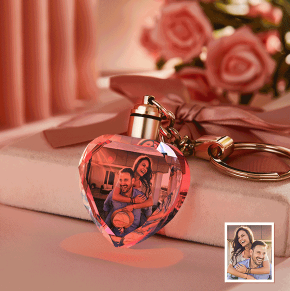 Valentine's Day Gifts Anniversary Gifts Custom Photo Crystal Keychain Heart-shaped Keychain Gift for Lover Couple Gifts