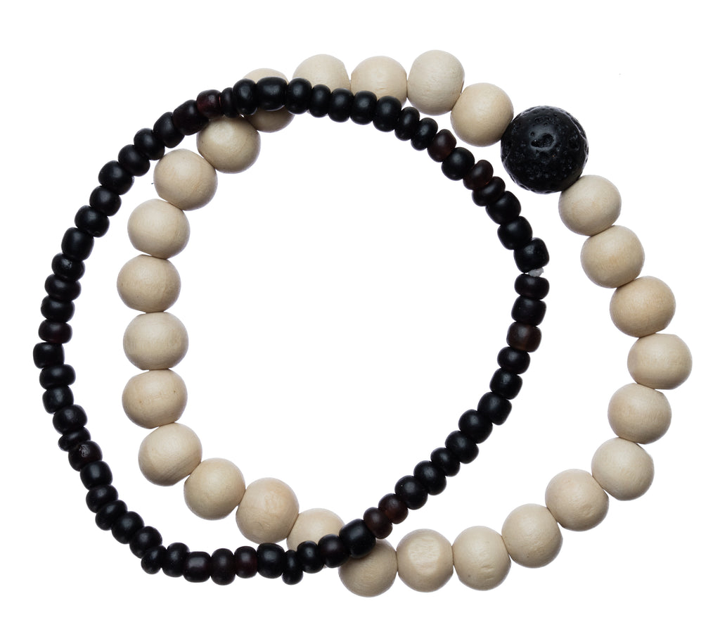 All Black Lava Beads with Large Silver Spacer –