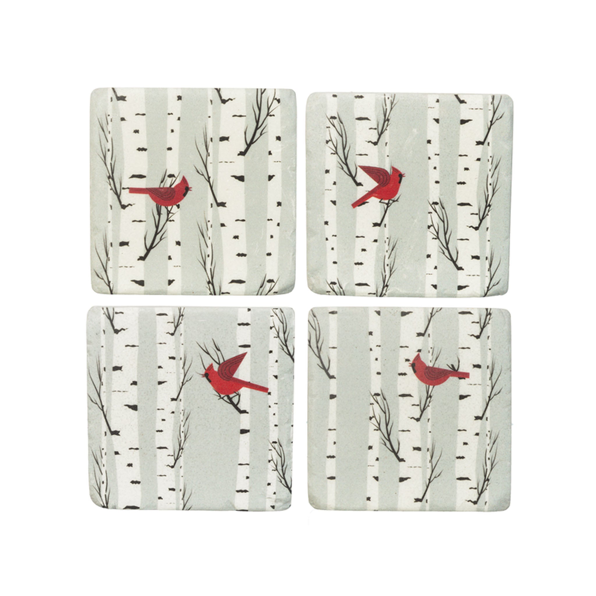 Cardinal in Birch Tree Coaster Set of 4