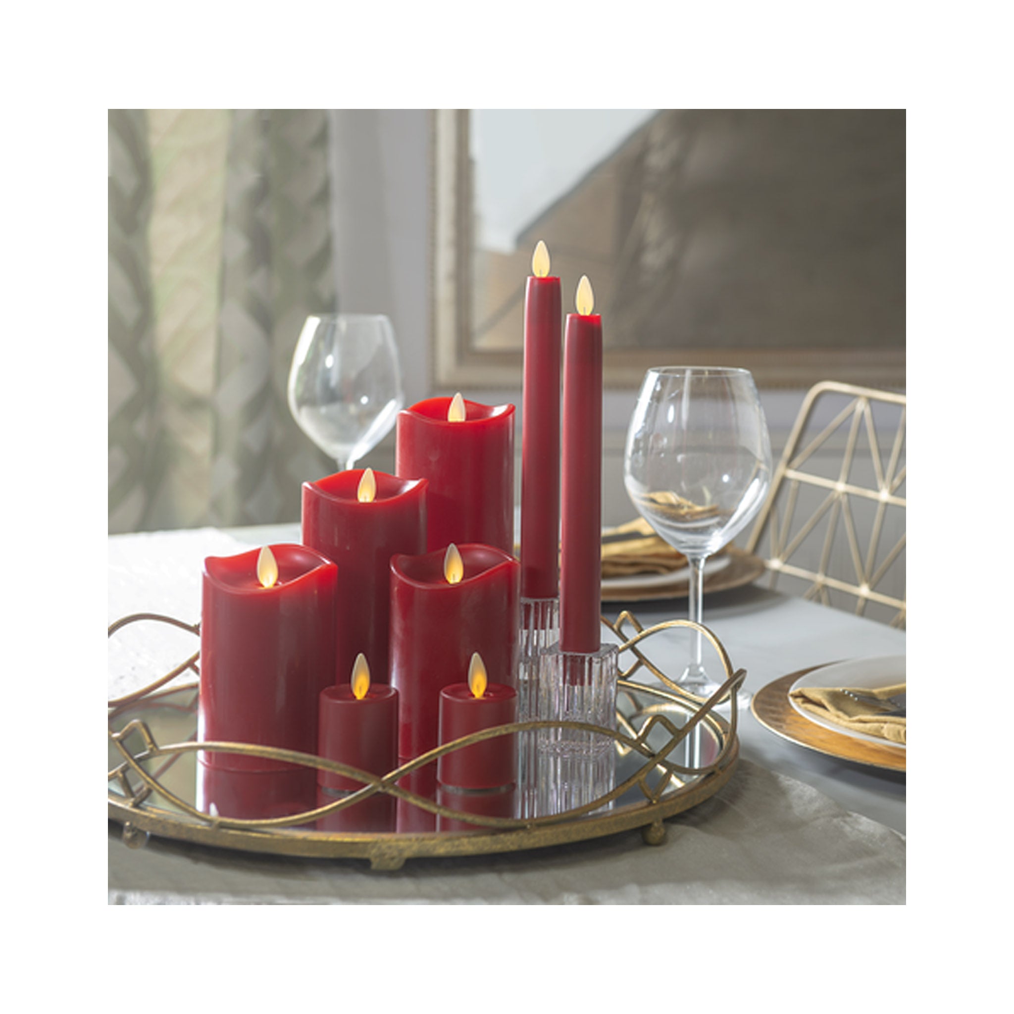 LuxuryLite Wax Pillar Candles - Red