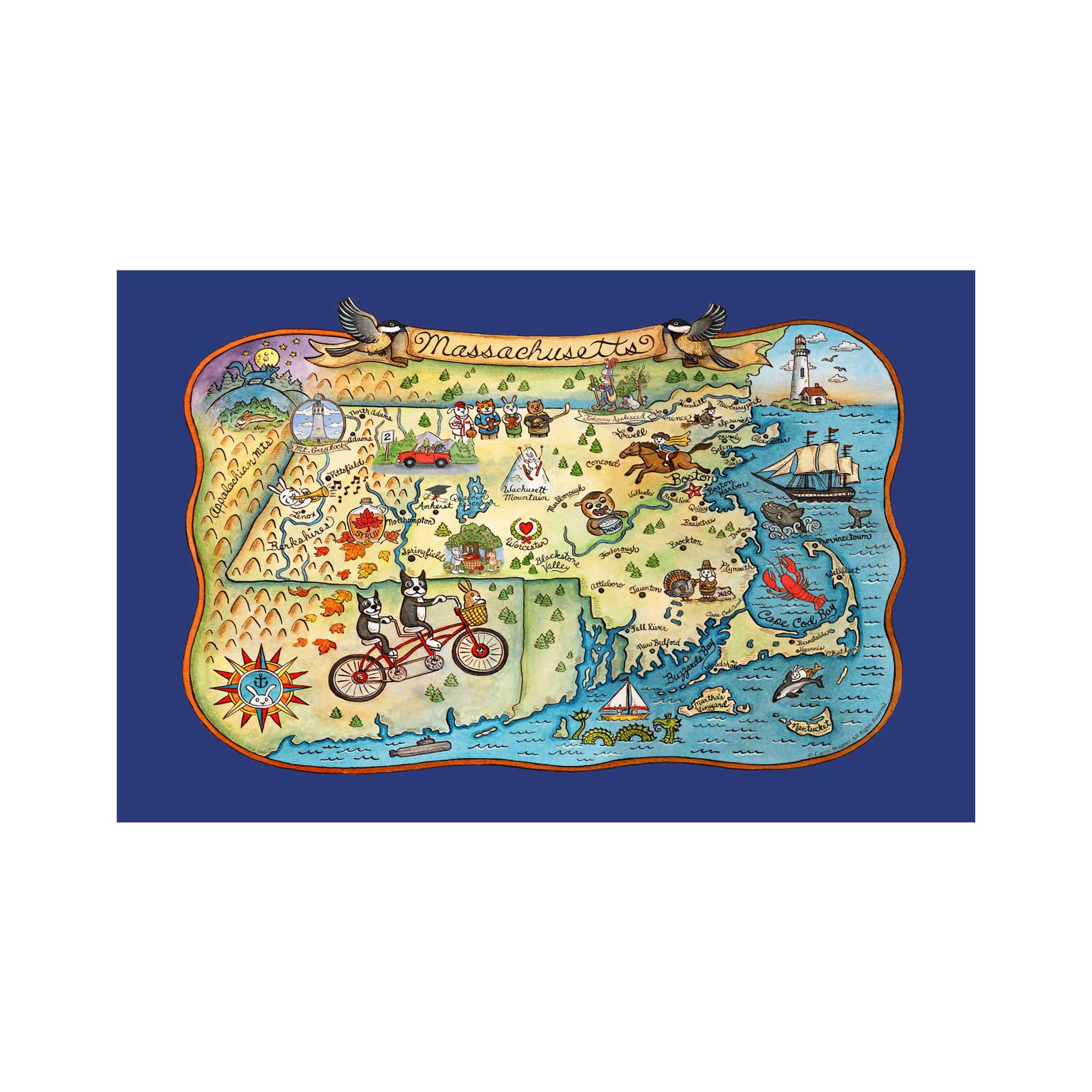 Massachusetts Map Tea Towel