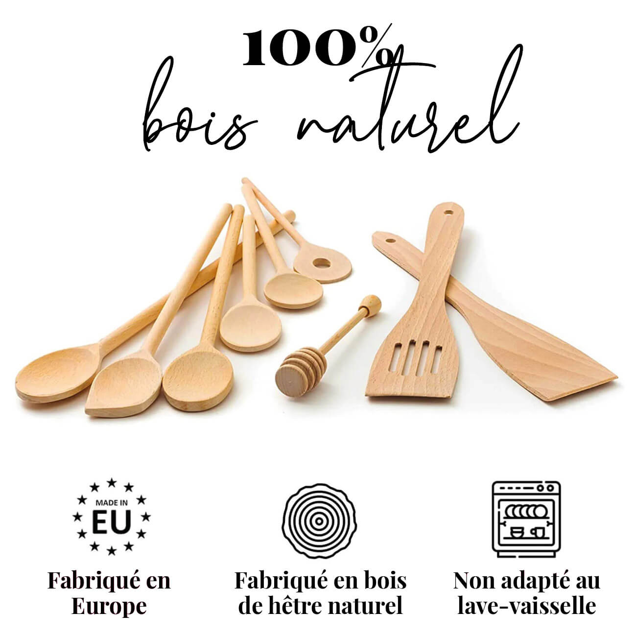 Ensemble D'ustensiles De Cuisine En Bois Et Respectueux De L'environnement  Avec Une Cuillère, Un Bol En Bois Et Un Bâton De Miel Goutteur Sur Une  Table En Bois Blanche. Banque D'Images et