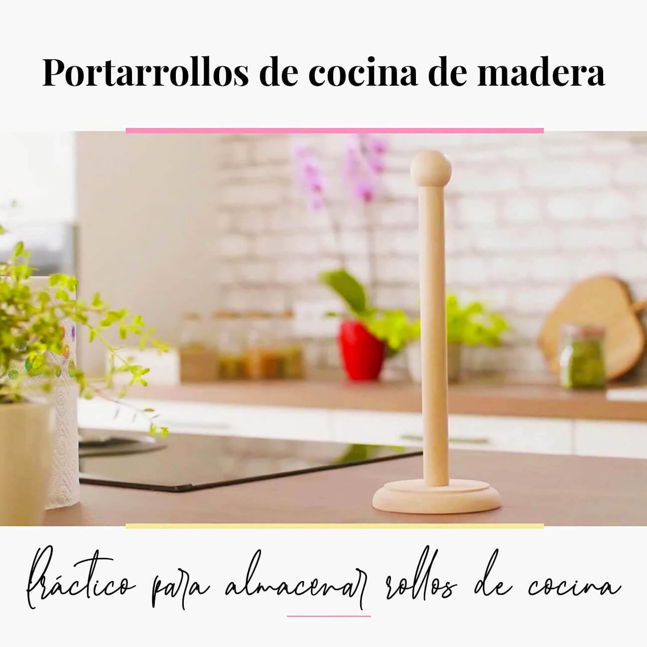 Soporte para toallas de papel para encimera con base redonda de madera  real, soporte para toallas de papel de granja para organizar rollos de  cocina