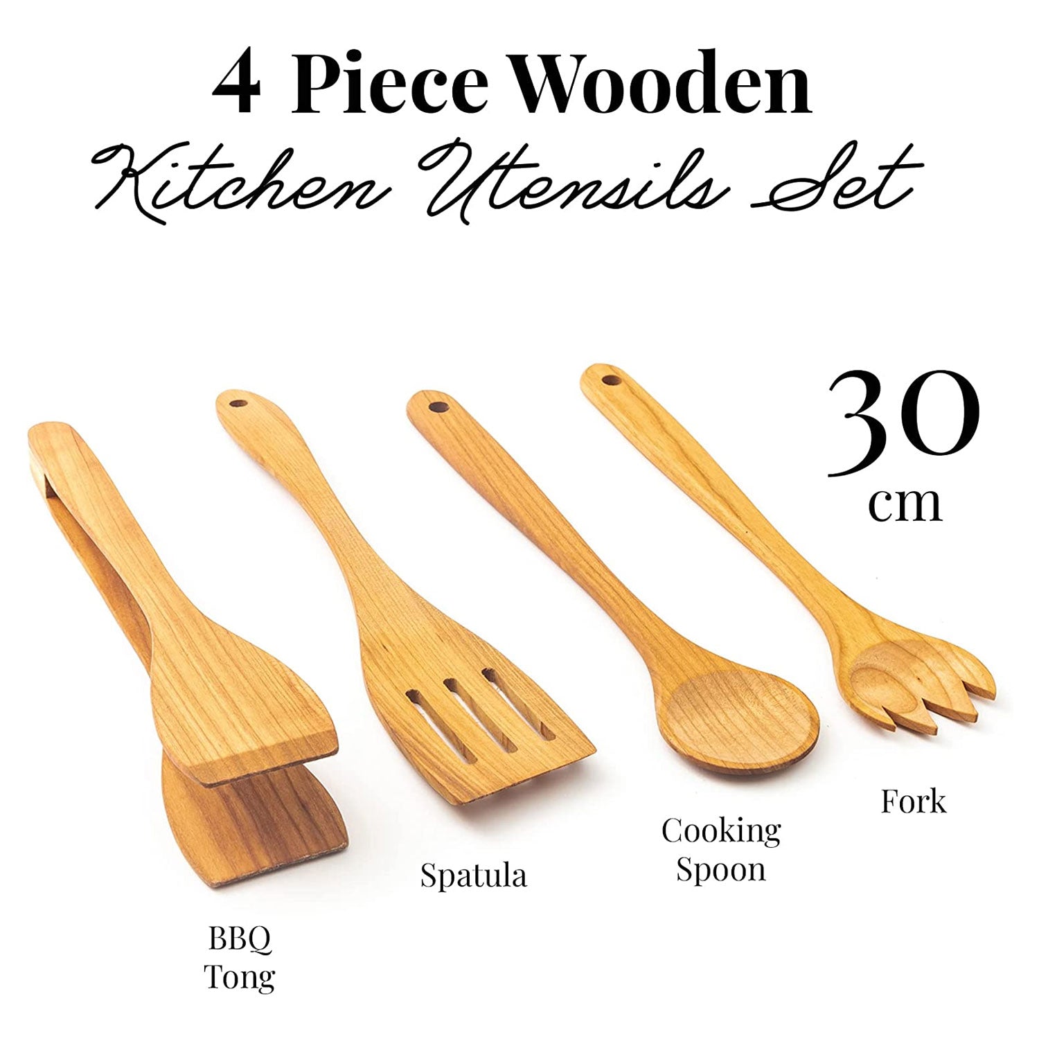 Seven Piece Hand Crafted Cherry Wood Cooking Utensil Set by Four