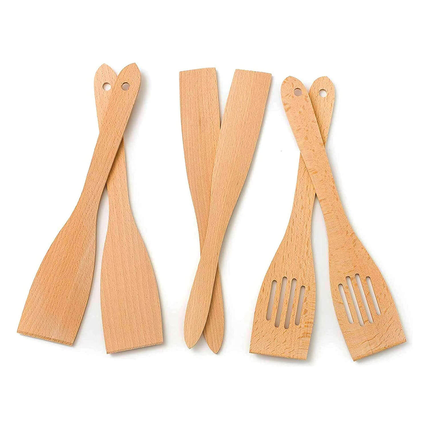 Tuuli Kitchen 9 Piece Wooden Kitchen Utensils Set 6X Cooking Spoon Honey Dipper 2x Spatula