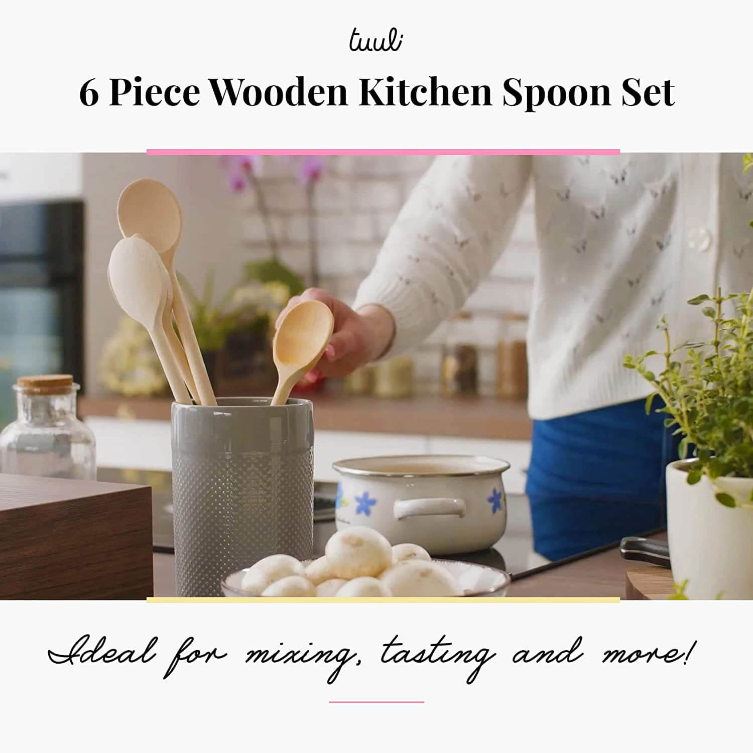 Tuuli Kitchen 6 Piece Wooden Cooking Spoons Kitchen Utensil Set