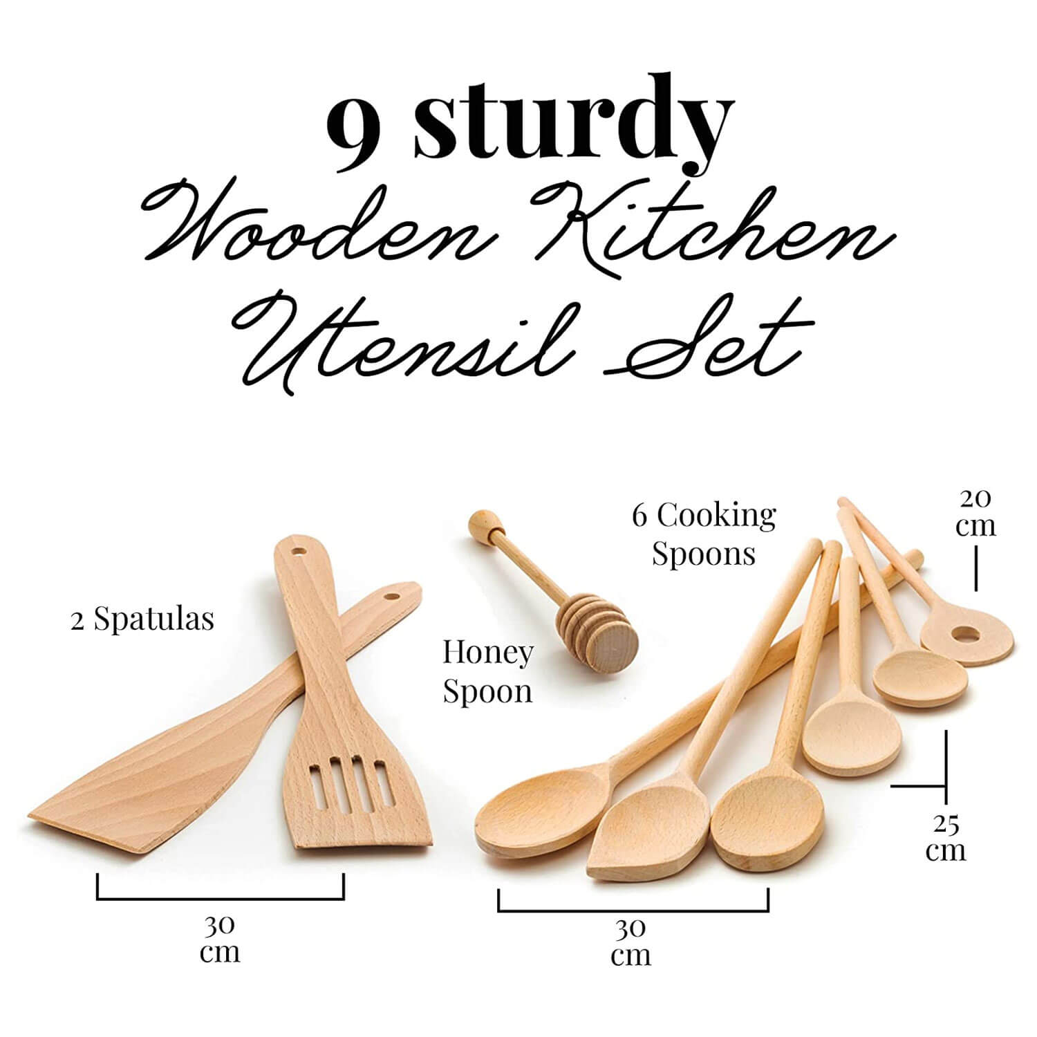 1-9Pcs/set Wooden Kitchen Utensils Set, Wooden Spoons for Cooking