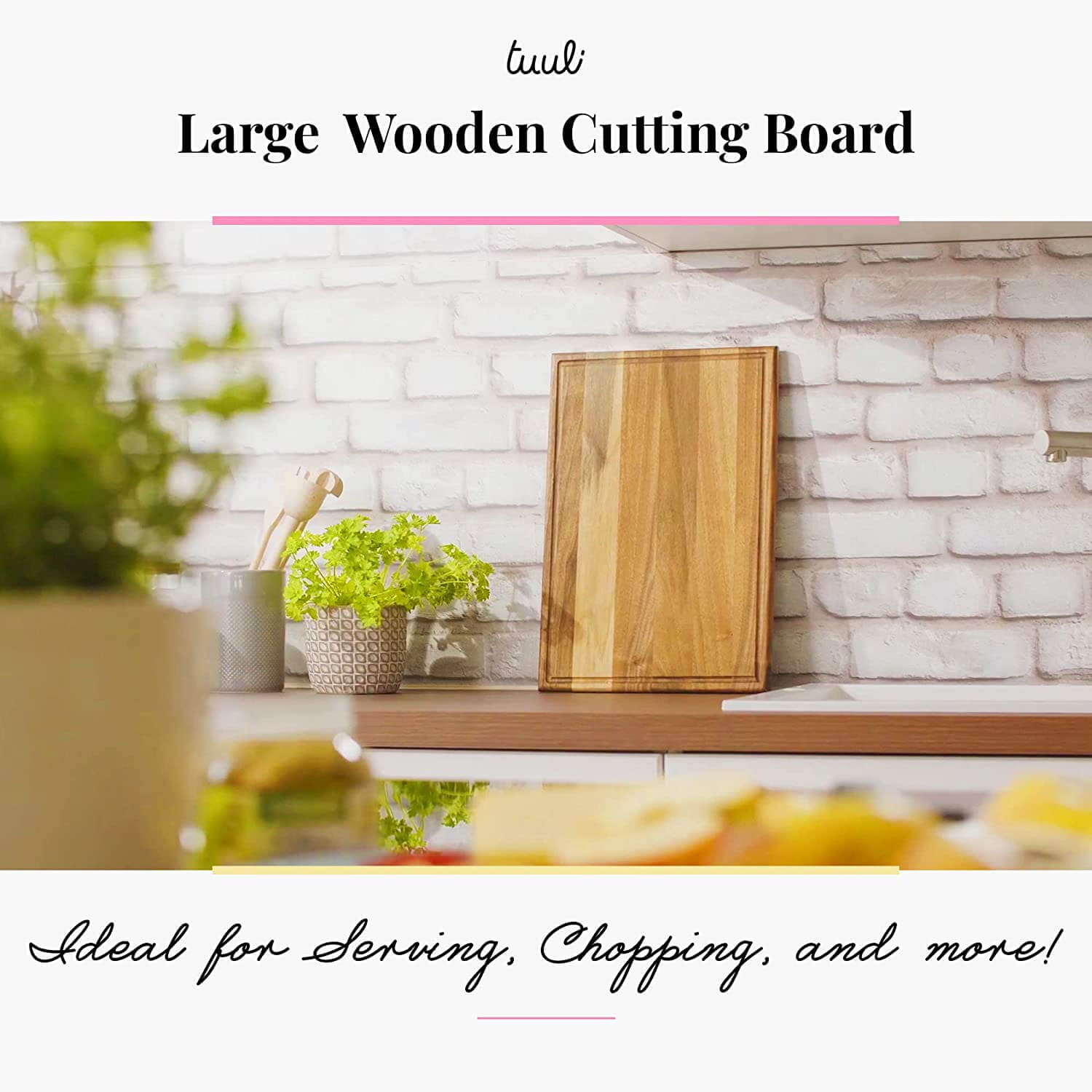 Tuuli Kitchen Extra Large Wooden Cutting Board for Kitchen Walnut Dark Wood 17x12