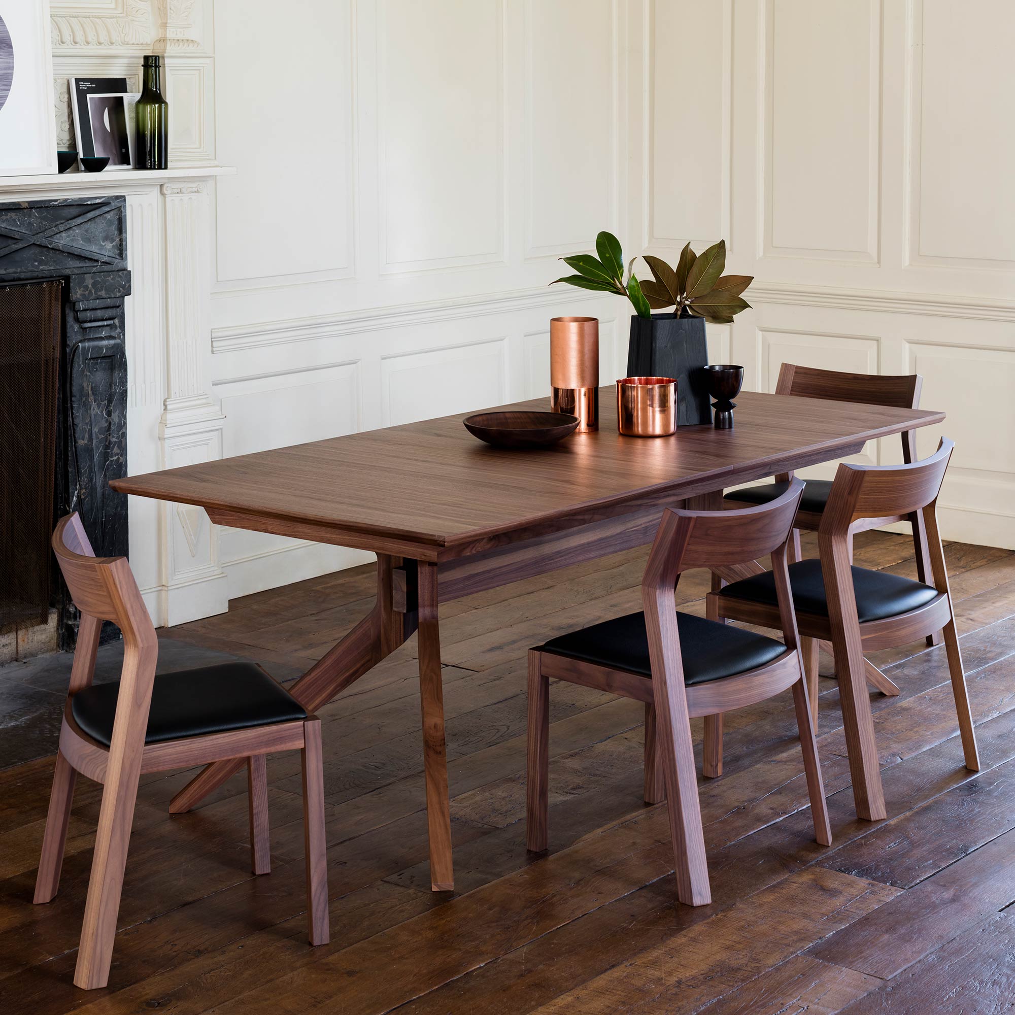 dark wooden contemporary dining table and chairs