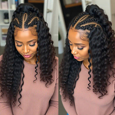 Goddess Braids with Curls and Cornrows
