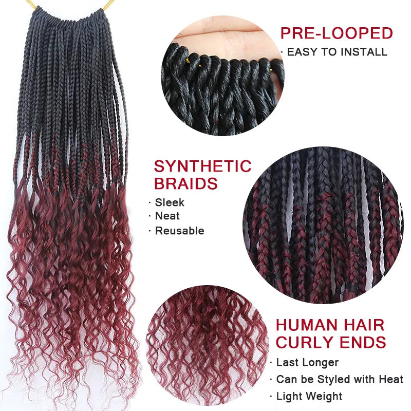 Pre-Looped Crochet Boho Box Braids Human Hair Curls 18 Inch – Eayonhair