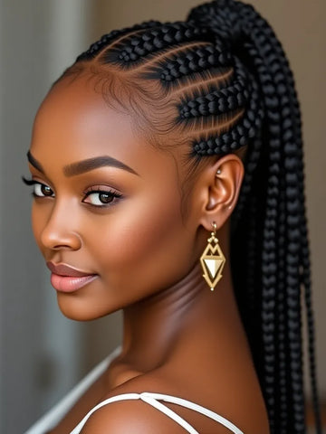 Small Cornrows with a Curved Part