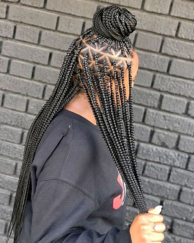 Triangle Part Box Braids with Curly Ends