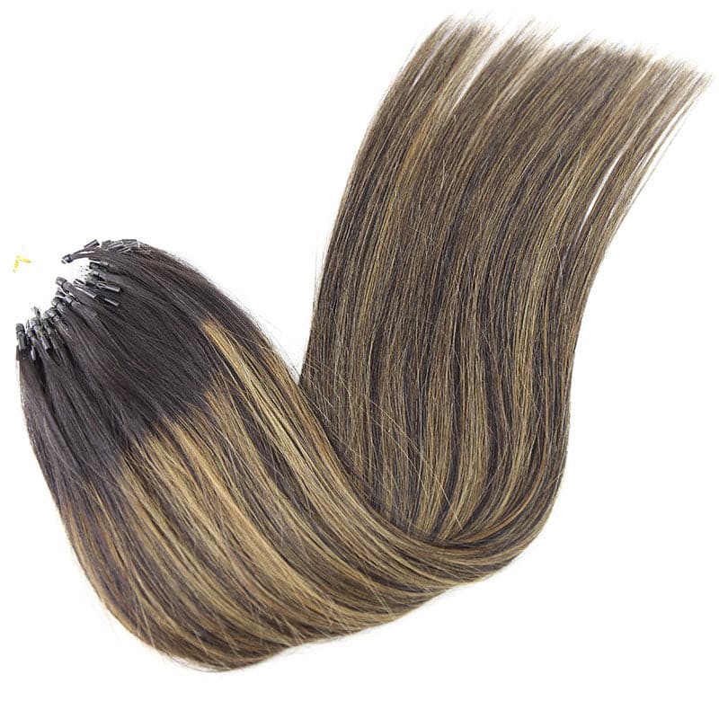Natural Color Mixed Chestnut Brown Silky Straight Micro Loop Hair Extensions