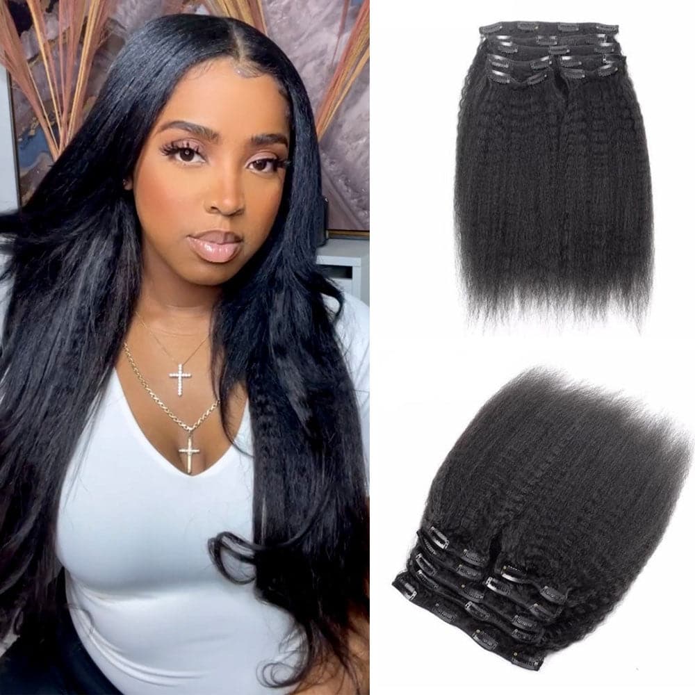 Yuniffe Yaki Straight Clip in Hair Extensions for African American Relaxed  Hair Yaki Clip in Hair Extensions Human Hair for Black Women 7Pieces/Set