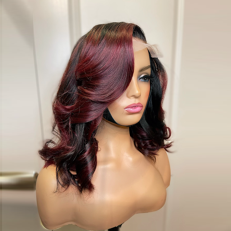 Adela Body Wave Red Highlighted 5X5 Lace Closure Bob Wig