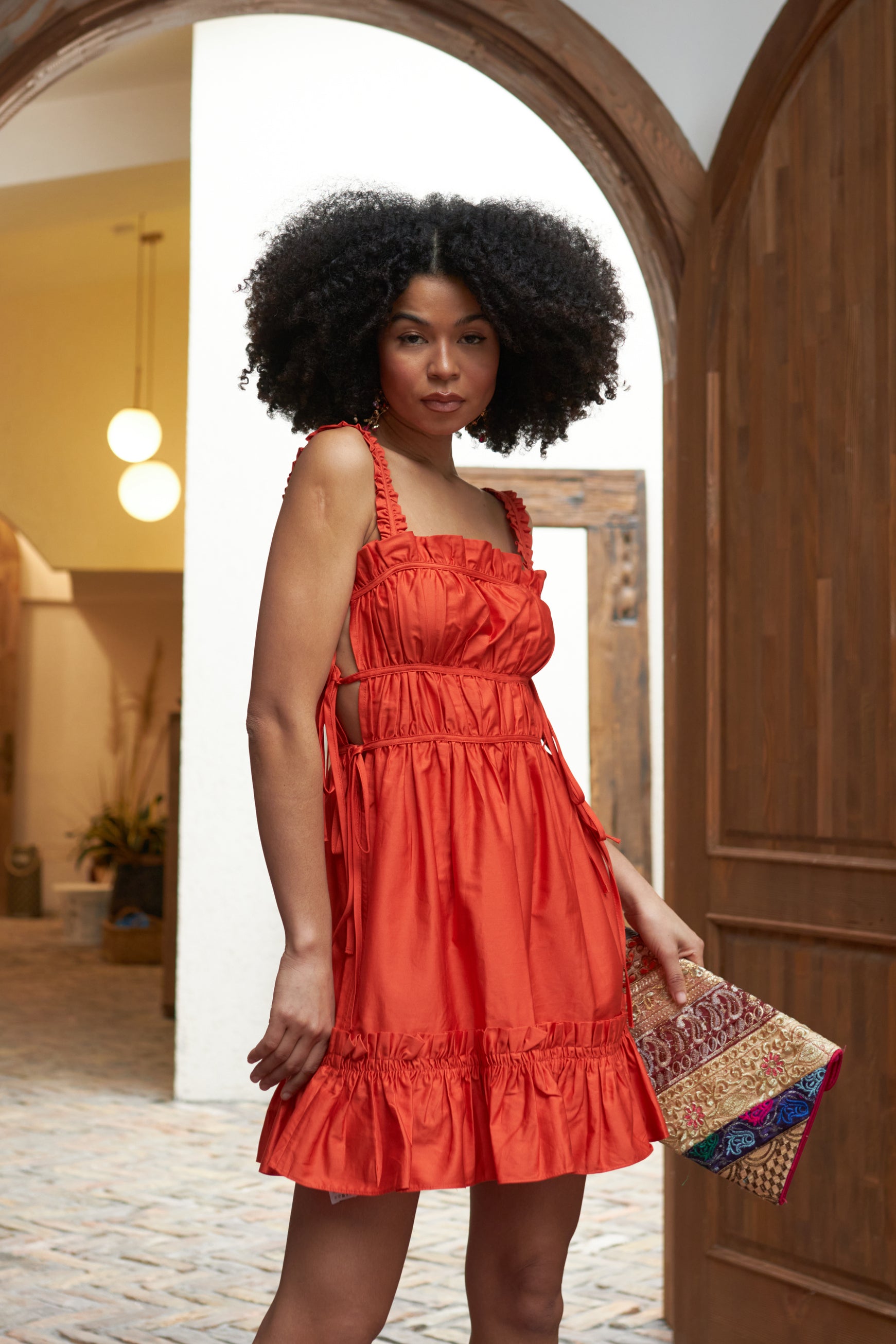 Women's Brown Fabric The Tilde Square Neck Midi Dress – Lavaand