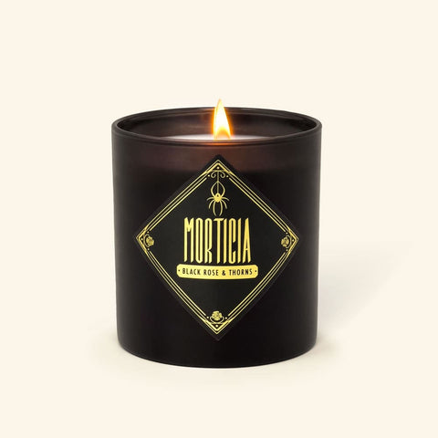 morticia black rose & thorns candle