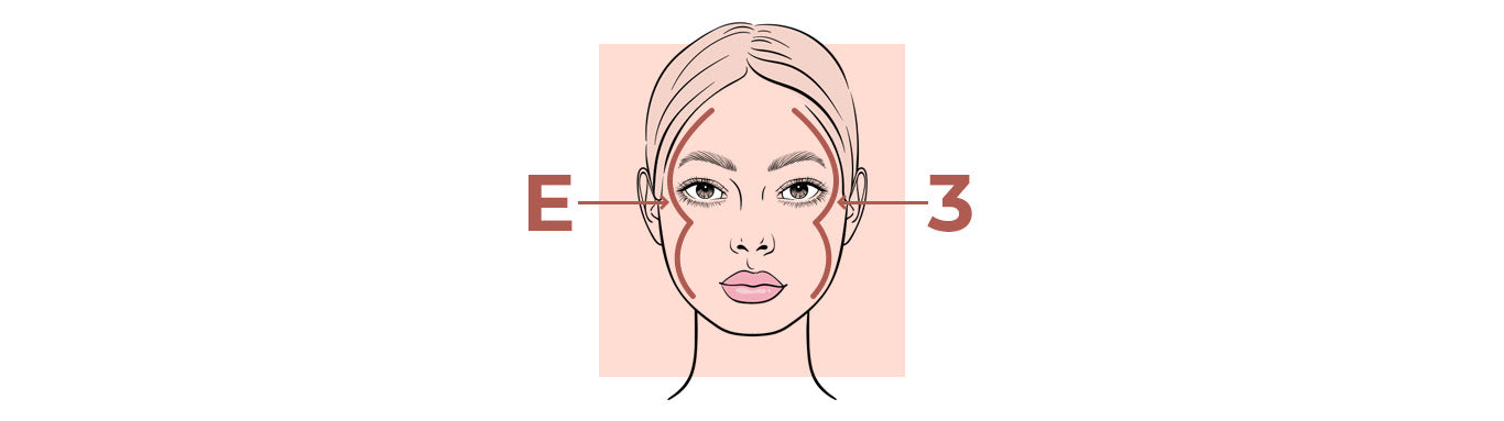 An illustration of a woman with contour on her face in the shape of an E on one side and a 3 on the other