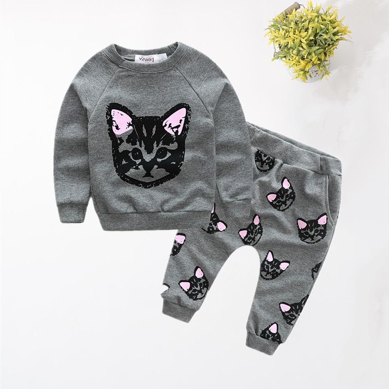 Baby / Toddler Cat Print Sweatshirt and Cropped Pants Sets – InZ Kidswear