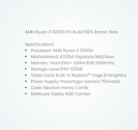 Amd Ryzen 3 30g System Unit Icafesolutionsetup
