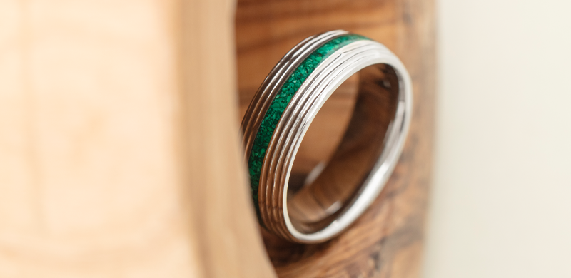 cobalt chrome silver malachite green stone mens wedding ring handmade ring image 1