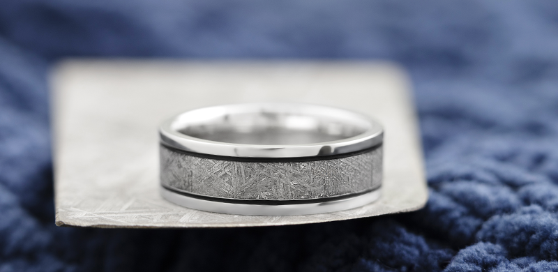 meteorite black cerakote mens unique wedding ring handmade