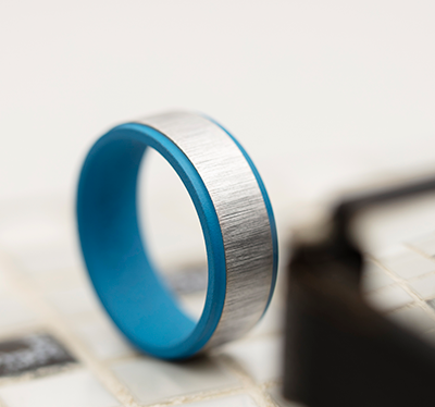 cobat chrome mens wedding ring blue cerakote colorful handmade custom designed