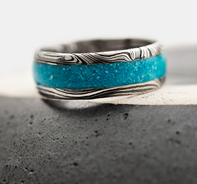 damascus steel turquoise stone mens wedding ring handmade ring image 3