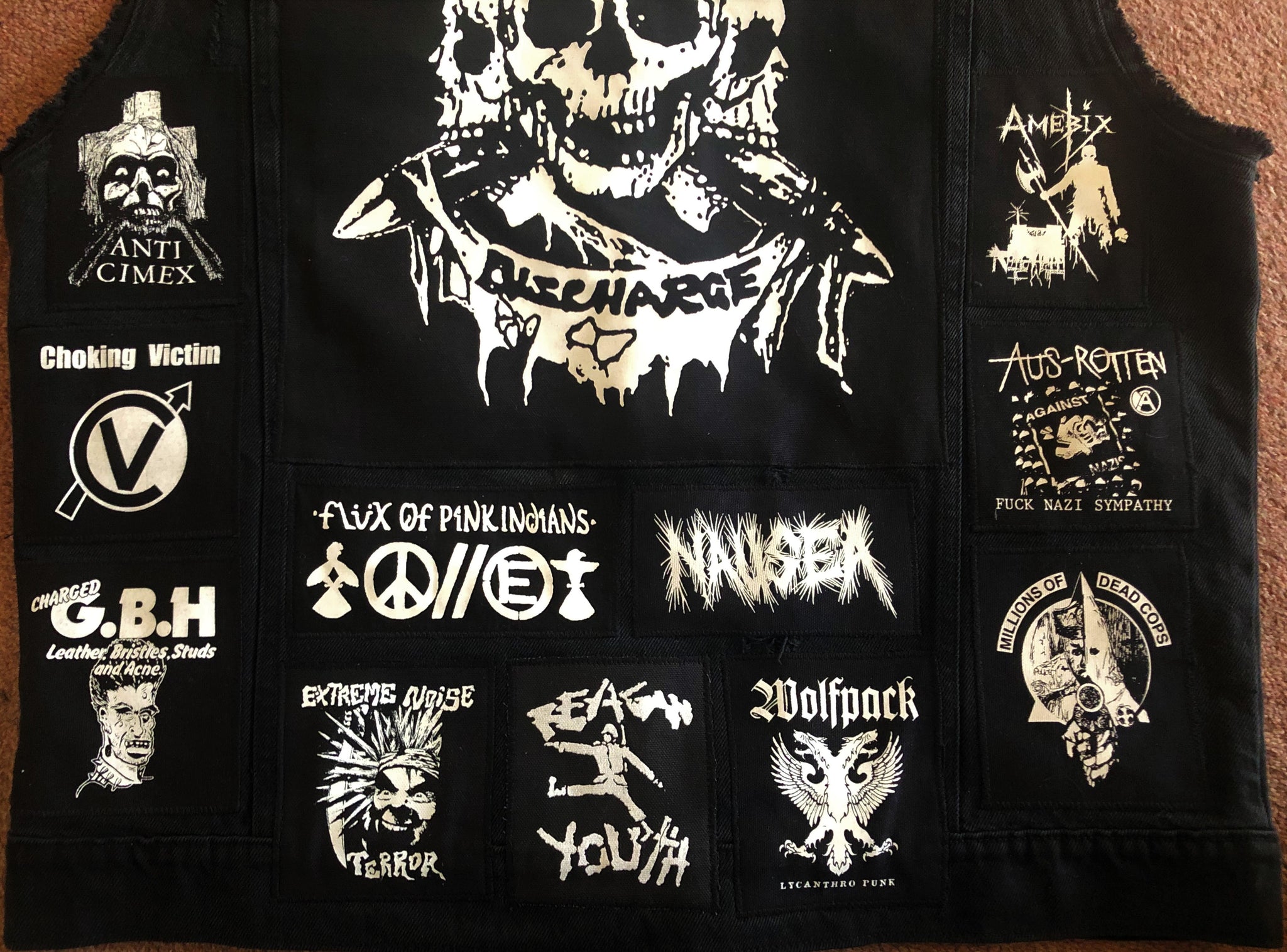 Crust Punk Anarchopunk Battle Jacket Cut Off Denim Vest Crass Doom Dis Creatin For Satan