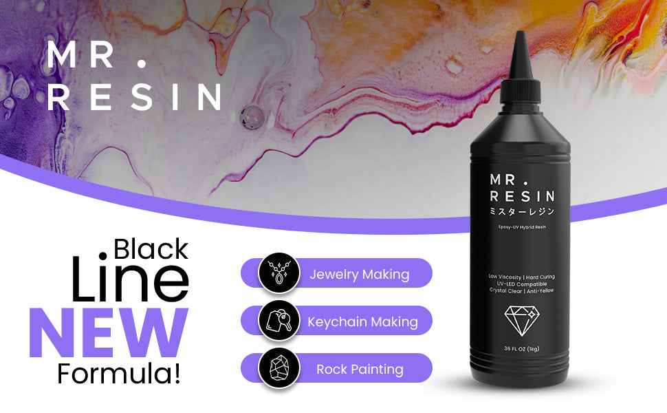 Mr.resin Black Line 250g Starter Kit Crystal Clear UV Resin for DIY Jewelry Making, Rock Painting & More, Adult Unisex