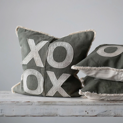 20" SAGE GREEN XO APPLIQUE PILLOW