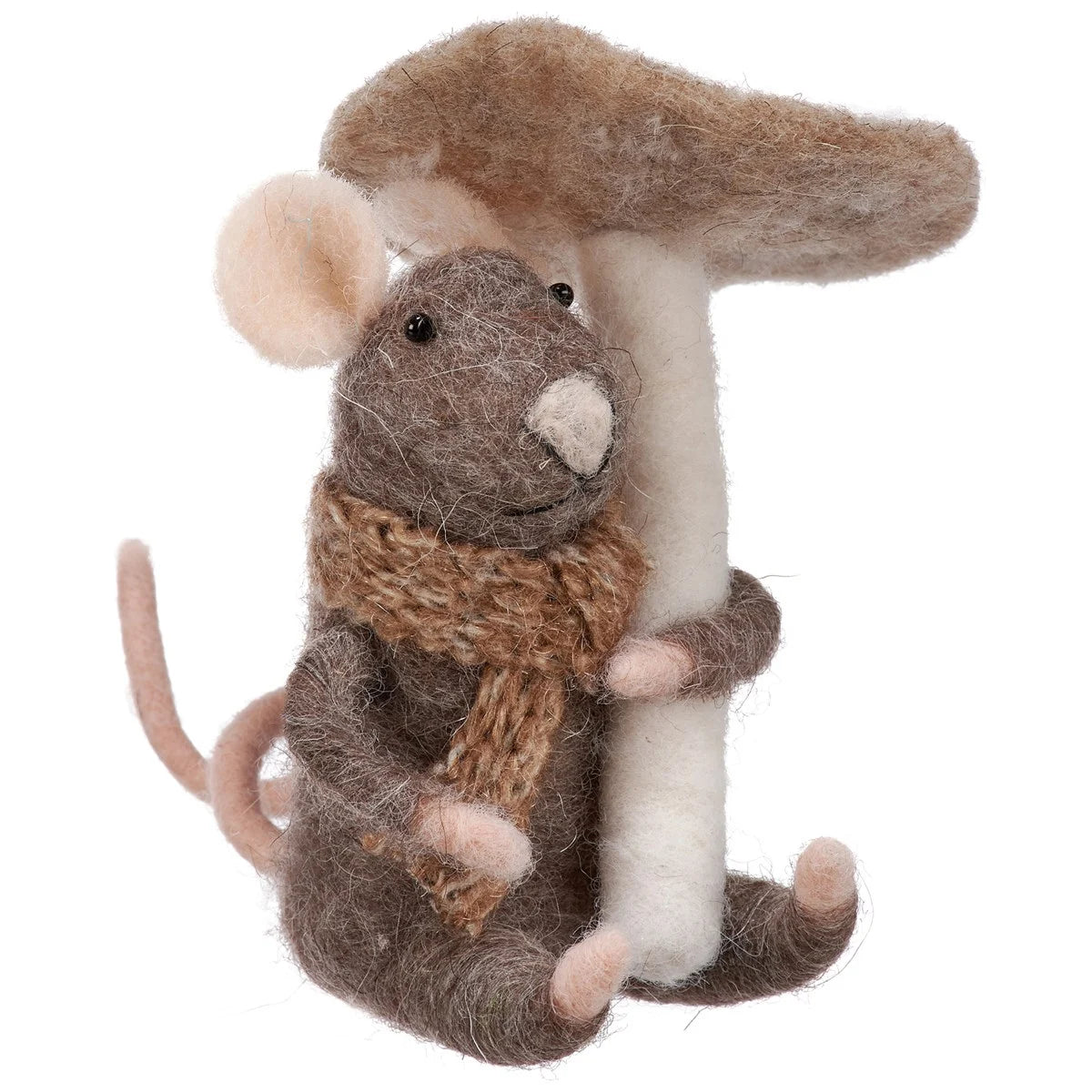 Little Felt Mouse with Mushroom Ornament