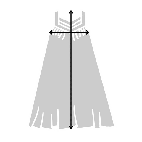 our float dress with arrows to indicate measuring for sizes