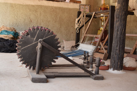 wooden charkha spinning wheel Bhujodi