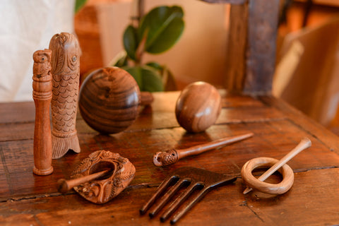 hand carved wooden goods from Jaipur