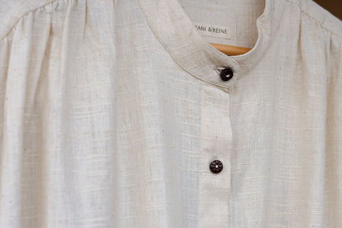 handwoven shirt dress with hand carved buttons
