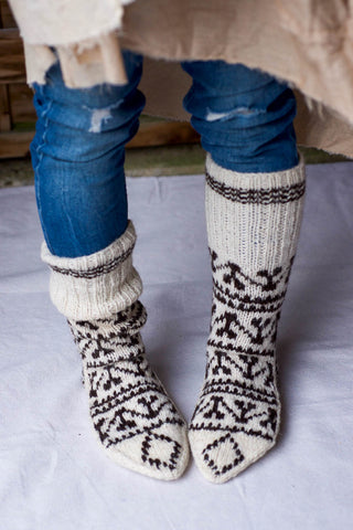 a pair of handknit wool socks