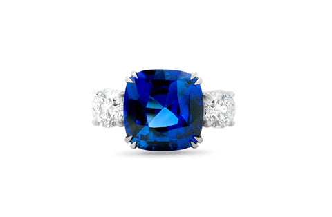 10.11ct Ceylon Sapphire and Diamond Three Stone Ring in Platinum