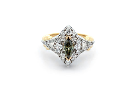 Athena: Green Diamond Art-Nouveau inspired cluster ring