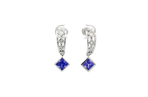 Custom Jewellery, Tanzanite and diamond drop earrings